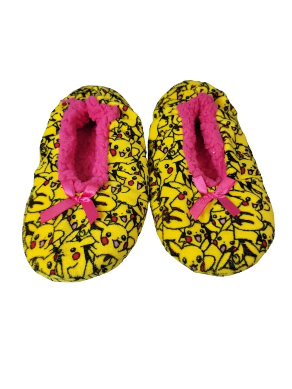 Nintendo Pokemon Pikachu Grippers Slippers Yellow Booties Faux Shearling READ